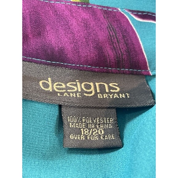 VTG 90s Lane Bryant Designs 18/20 Button Up Blouse Teal Floral Tropical Print - Picture 11 of 11